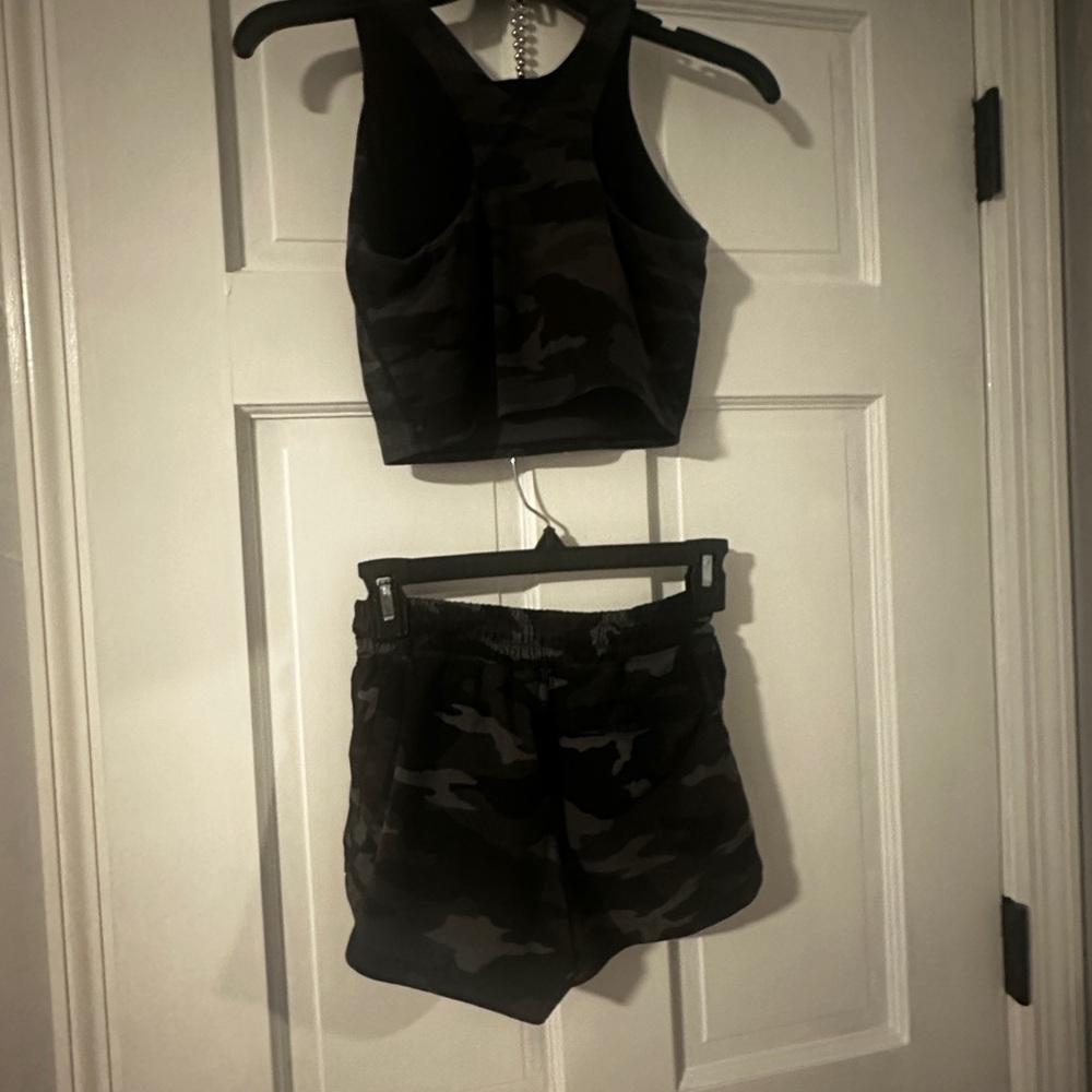 Black Camo Crop Top and Shorts Set